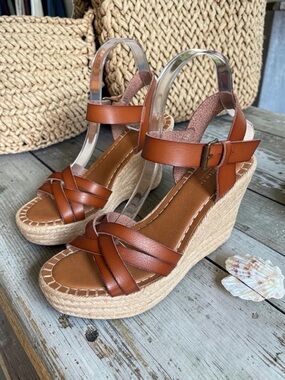 American Eagle Outfitters Brown Leather Espadrille Wedge Sandals
